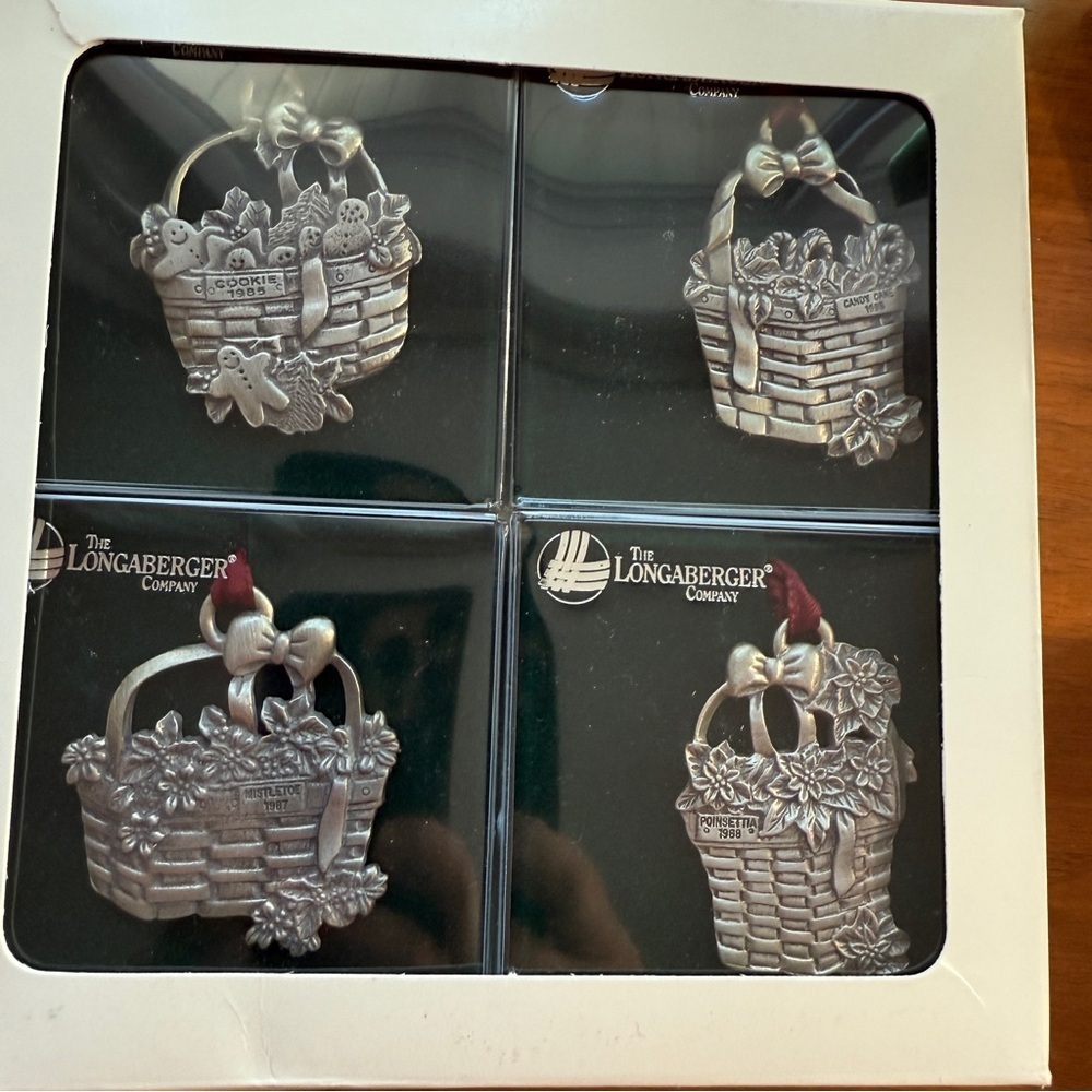 6 VTG Longaberger Ornaments Lot Pewter Baskets Angels Santas Snow Days Hometown - Picture 6 of 13